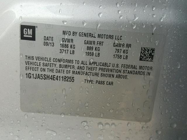 1G1JA5SH4E4118255 - 2014 CHEVROLET SONIC LS Gümüş foto 10