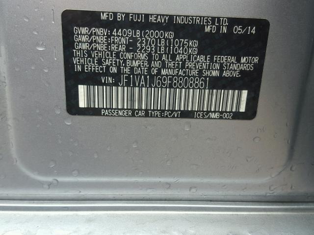 JF1VA1J69F8808861 - 2015 SUBARU WRX LIMITE GRAY photo 10