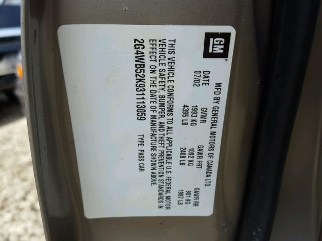 2G4WB52K931113059 - 2003 BUICK REGAL LS 米色 照片 10