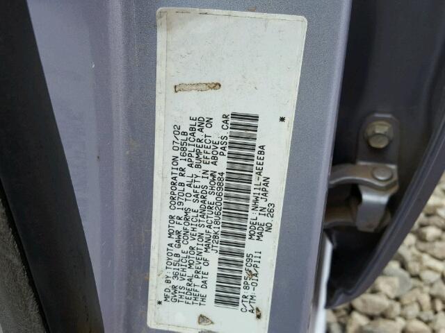 JT2BK18U620069884 - 2002 TOYOTA PRIUS BLUE photo 10