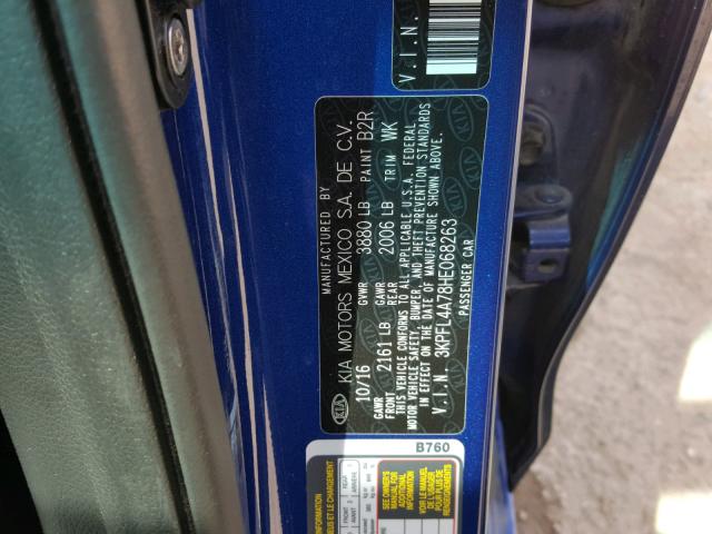 3KPFL4A78HE068263 - 2017 KIA FORTE LX BLUE photo 10