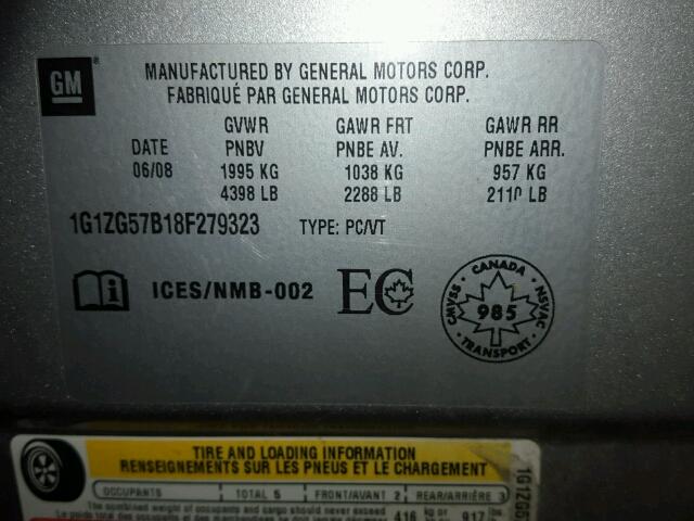 1G1ZG57B18F279323 - 2008 CHEVROLET MALIBU LS 银色 照片 10