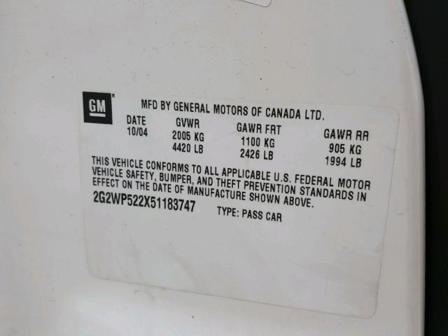 2G2WP522X51183747 - 2005 PONTIAC GRAND PRIX Ağ foto 10