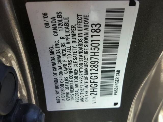 2HGFG12897H501183 - 2007 HONDA CIVIC EX Boz foto 10