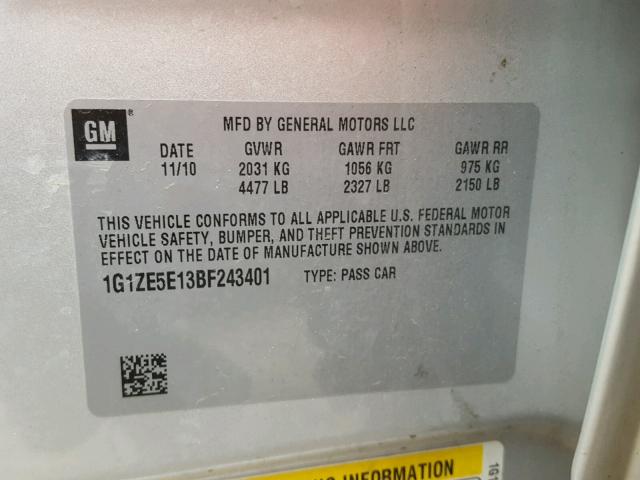 1G1ZE5E13BF243401 - 2011 CHEVROLET MALIBU LTZ ვერცხლისფერი ფოტო 10