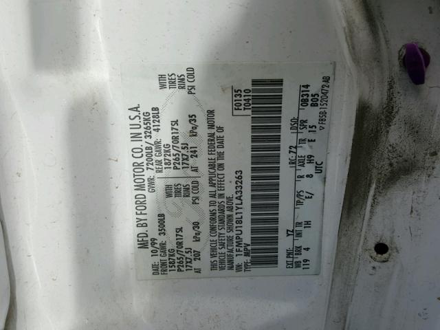 1FMPU18L1YLA33263 - 2000 FORD EXPEDITION WHITE photo 10