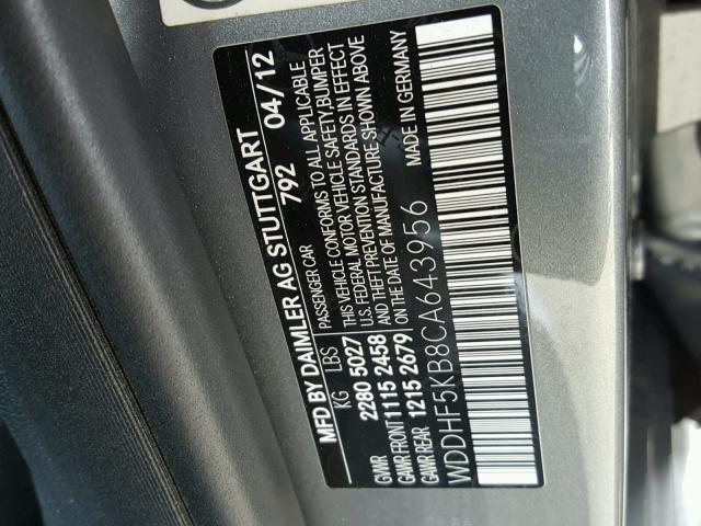 WDDHF5KB8CA643956 - 2012 MERCEDES-BENZ E 350 GRAY photo 10