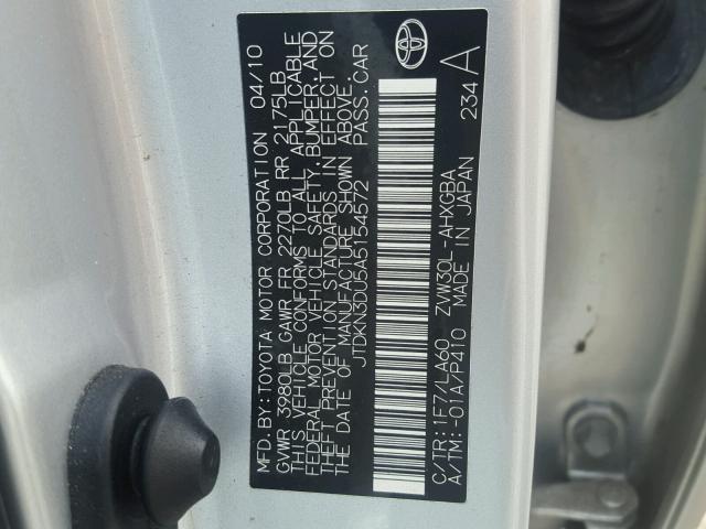 JTDKN3DU5A5154572 - 2010 TOYOTA PRIUS SILVER photo 10