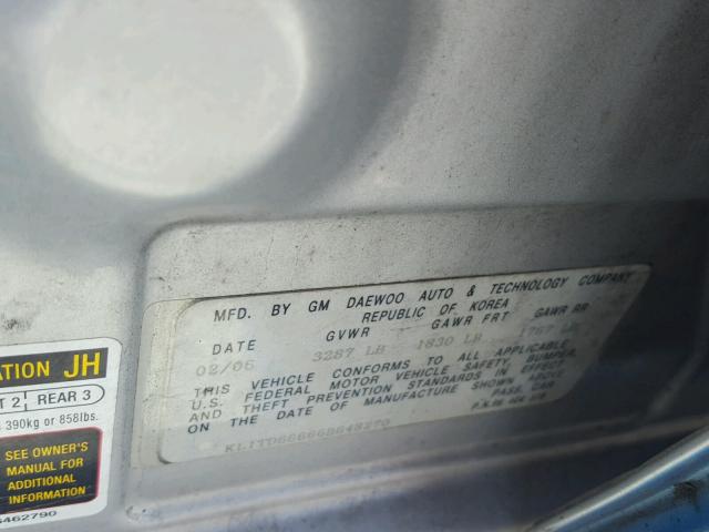 KL1TD66666B648270 - 2006 CHEVROLET AVEO BASE Mavi fotoğraf 10