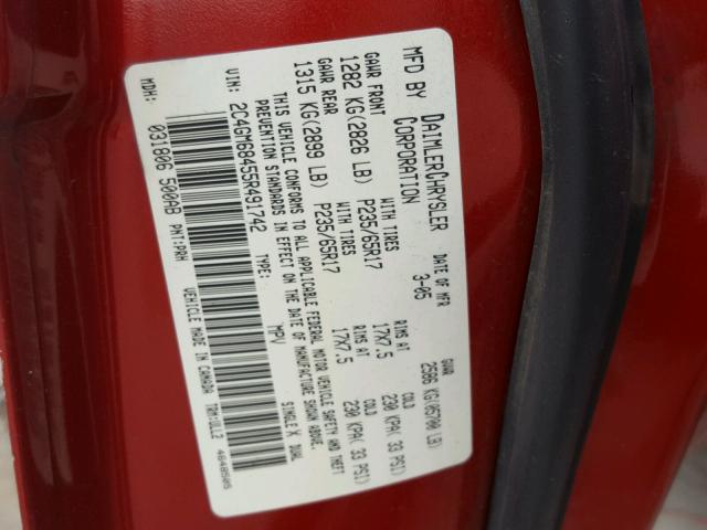 2C4GM68455R491742 - 2005 CHRYSLER PACIFICA T RED photo 10