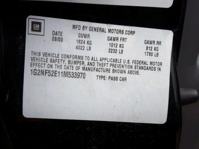 1G2NF52E11M533970 - 2001 PONTIAC GRAND AM S შავი ფოტო 10
