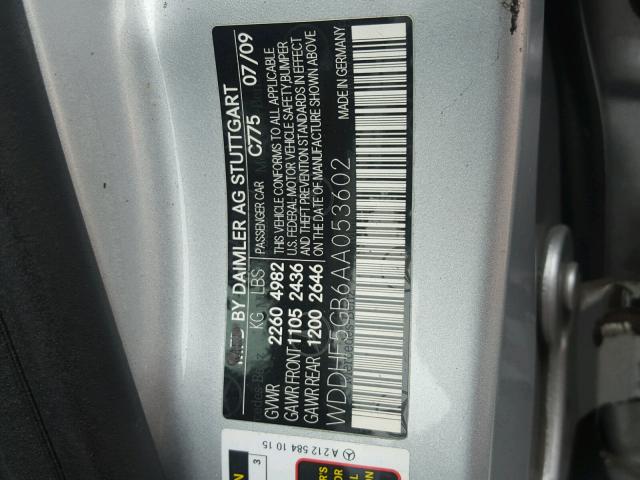 WDDHF5GB6AA053602 - 2010 MERCEDES-BENZ E 350 SILVER photo 10