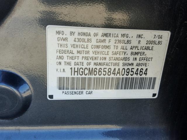 1HGCM66584A095464 - 2004 HONDA ACCORD EX GRAY photo 10