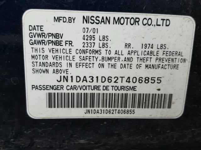 JN1DA31D62T406855 - 2002 NISSAN MAXIMA GLE BLUE photo 10