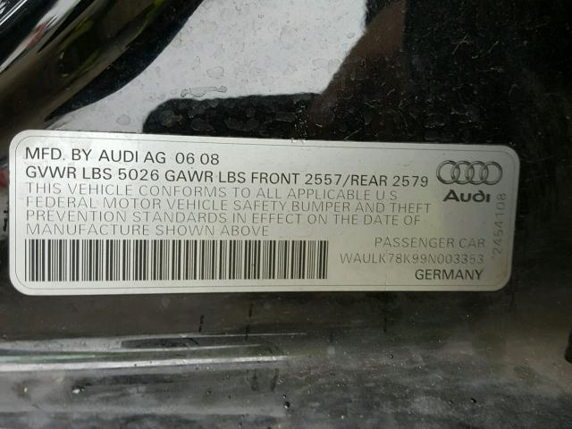 WAULK78K99N003353 - 2009 AUDI A4 3.2 QUA BLACK photo 10