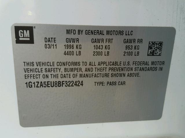 1G1ZA5EU8BF322424 - 2011 CHEVROLET MALIBU LS თეთრი ფოტო 10