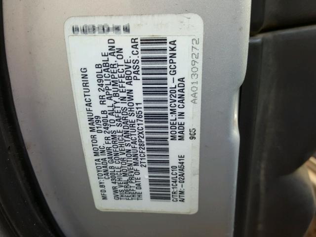 2T1CF28P2XC176511 - 1999 TOYOTA CAMRY SOLA SILVER photo 10