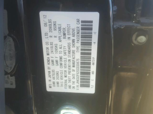 JH4CU2F62CC030675 - 2012 ACURA TSX TECH BLACK photo 10
