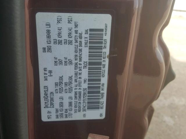 3B7HC13Y91M290156 - 2001 DODGE RAM 1500 MAROON photo 10