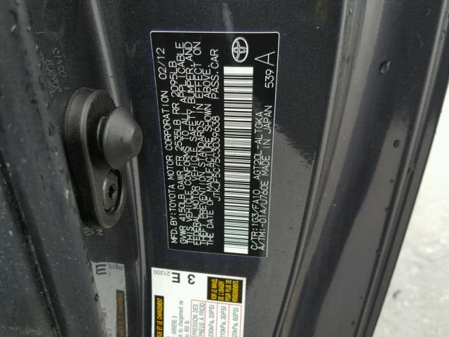 JTKJF5C75C3039638 - 2012 TOYOTA SCION TC 灰色 照片 10