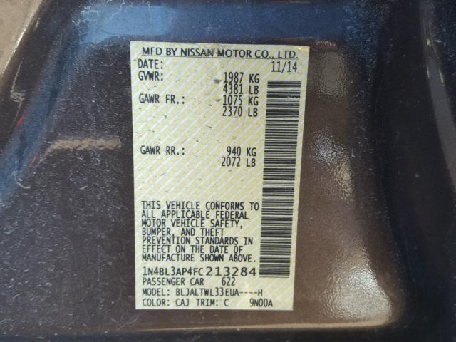 1N4BL3AP4FC213284 - 2015 NISSAN ALTIMA 3.5 BROWN photo 10