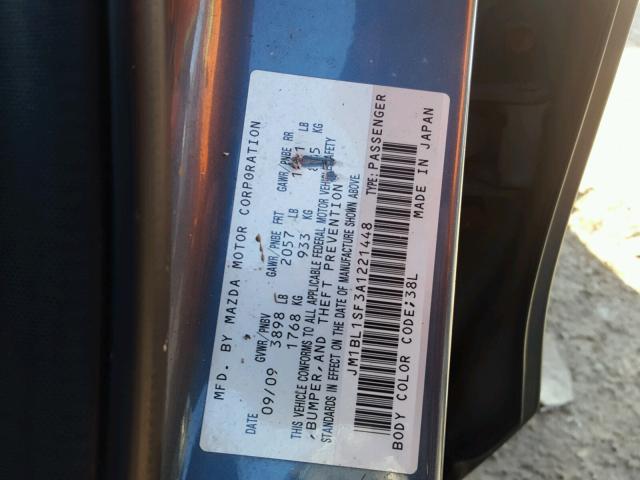 JM1BL1SF3A1221448 - 2010 MAZDA 3 I BLUE photo 10