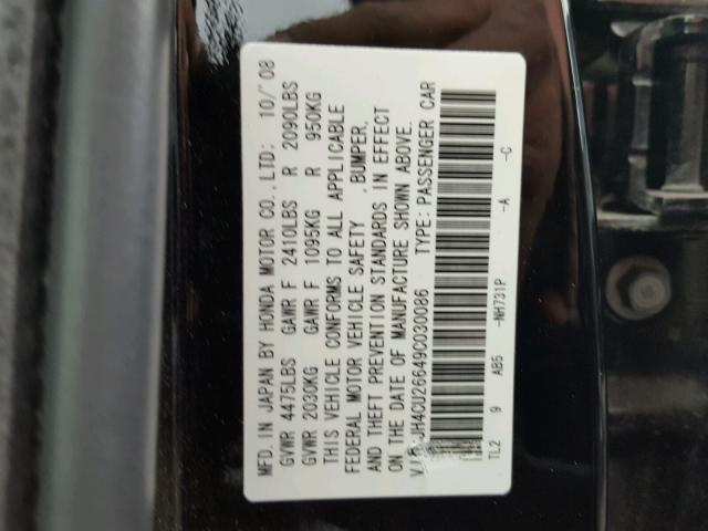 JH4CU26649C030086 - 2009 ACURA TSX BLACK photo 10