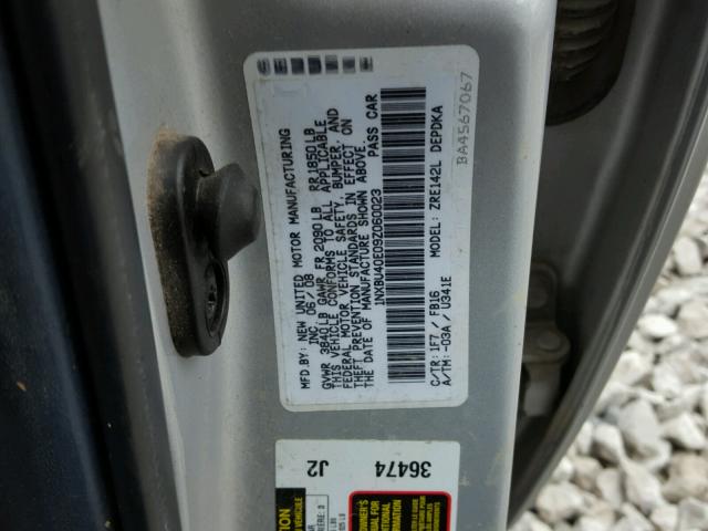 1NXBU40E09Z060023 - 2009 TOYOTA COROLLA BA SILVER photo 10