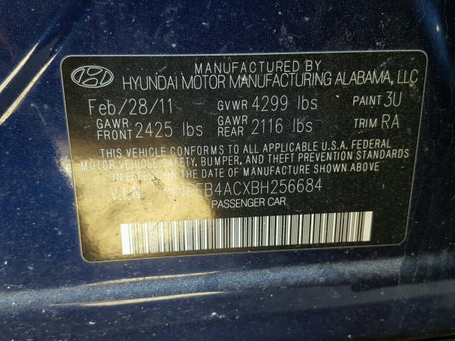 5NPEB4ACXBH256684 - 2011 HYUNDAI SONATA GLS BLUE photo 10