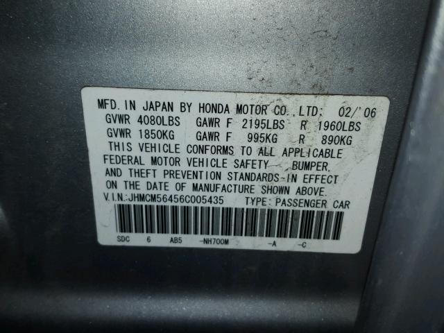 JHMCM56456C005435 - 2006 HONDA ACCORD LX SILVER photo 10