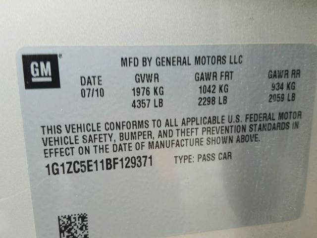 1G1ZC5E11BF129371 - 2011 CHEVROLET MALIBU 1LT 米色 照片 10