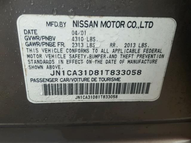 JN1CA31D81T833058 - 2001 NISSAN MAXIMA GXE GRAY photo 10