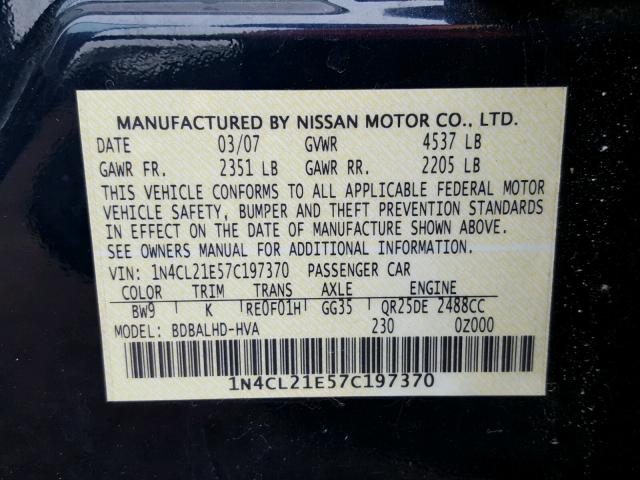 1N4CL21E57C197370 - 2007 NISSAN ALTIMA HYB BLUE photo 10