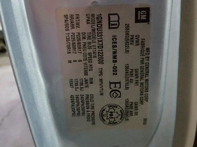 1GNDU331X7D122600 - 2007 CHEVROLET UPLANDER L 蓝色 照片 10