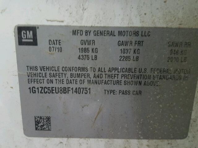 1G1ZC5EU8BF140751 - 2011 CHEVROLET MALIBU 1LT 白色 照片 10