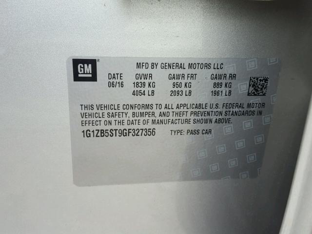 1G1ZB5ST9GF327356 - 2016 CHEVROLET MALIBU LS Gümüş foto 10