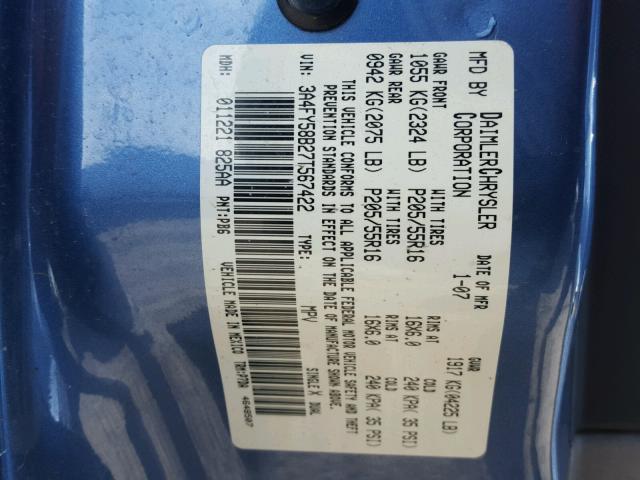 3A4FY58B27T567422 - 2007 CHRYSLER PT CRUISER BLUE photo 10