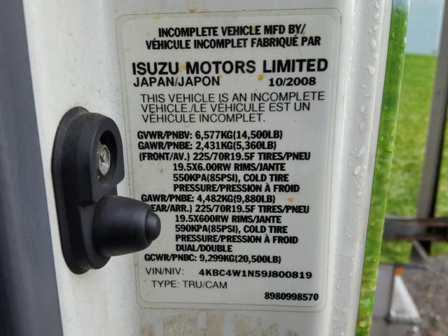 4KBC4W1N59J800819 - 2009 CHEVROLET TILT MASTE WHITE photo 10