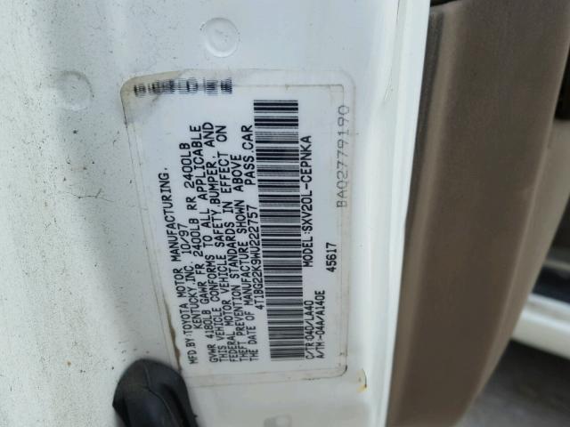 4T1BG22K9WU222757 - 1998 TOYOTA CAMRY CE WHITE photo 10