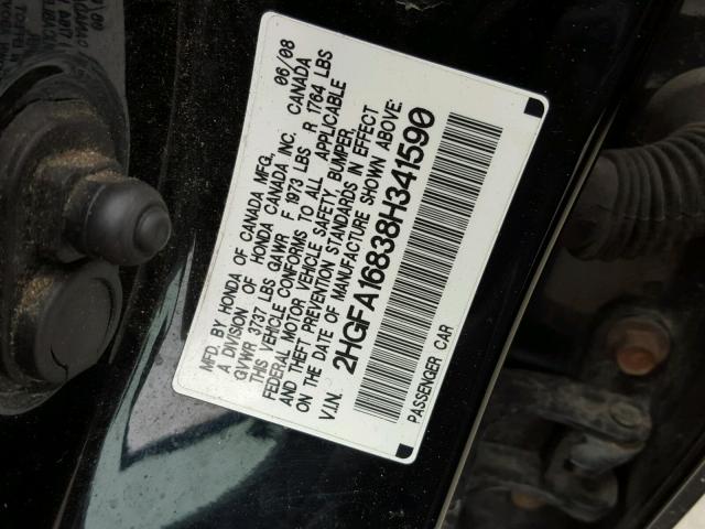 2HGFA16838H341590 - 2008 HONDA CIVIC EX შავი ფოტო 10