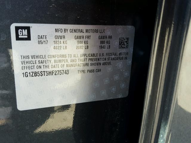 1G1ZB5ST5HF275743 - 2017 CHEVROLET MALIBU LS გრაფიტი ფოტო 10