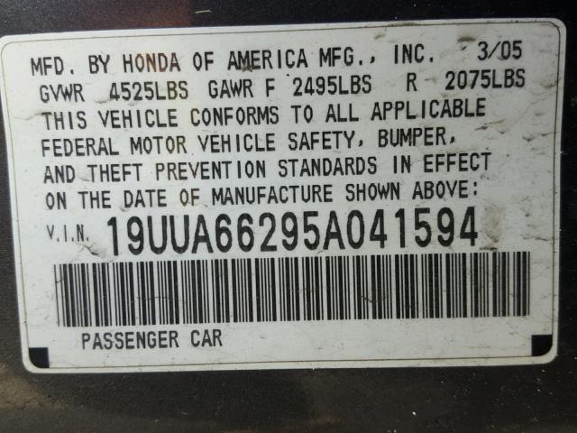 19UUA66295A041594 - 2005 ACURA TL GRAY photo 10