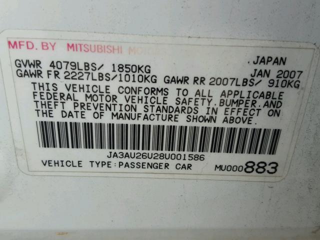 JA3AU26U28U001586 - 2008 MITSUBISHI LANCER ES WHITE photo 10