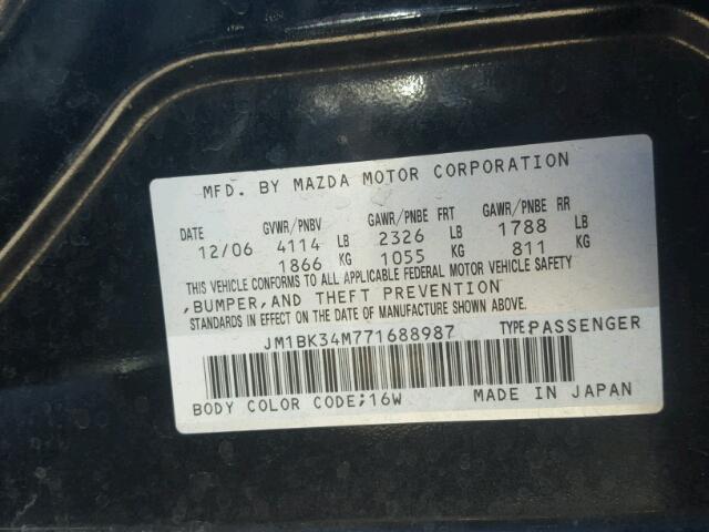 JM1BK34M771688987 - 2007 MAZDA SPEED 3 黑色 照片 10