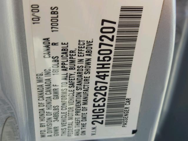 2HGES26741H507207 - 2001 HONDA CIVIC EX ვერცხლისფერი ფოტო 10