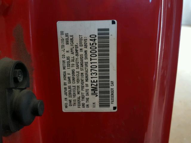 JHMZE13701T000540 - 2001 HONDA INSIGHT RED photo 10