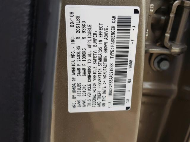 1HGCP2F88AA021838 - 2010 HONDA ACCORD EXL GOLD photo 10