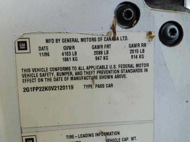 2G1FP22K0V2120119 - 1997 CHEVROLET CAMARO BAS 白色 照片 10