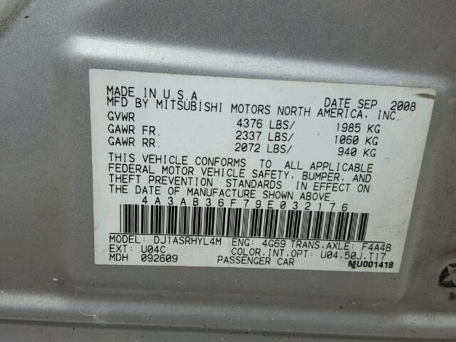 4A3AB36F79E032176 - 2009 MITSUBISHI GALANT ES SILVER photo 10