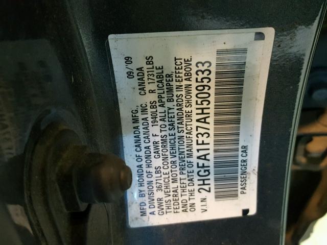 2HGFA1F37AH509533 - 2010 HONDA CIVIC VP GRAY photo 10